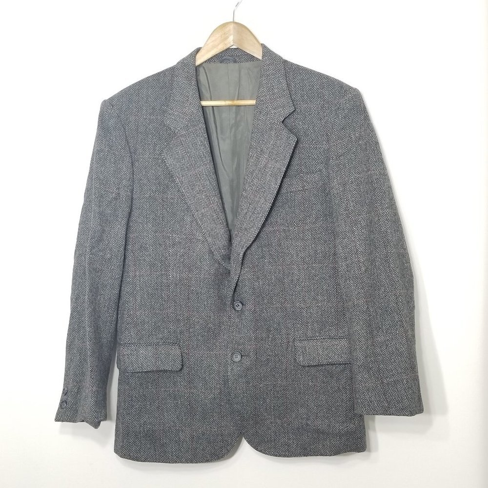 Vintage Wm.H.Leishman 100% Lambs Wool Herringbone Blazer Lined Pockets Professor
